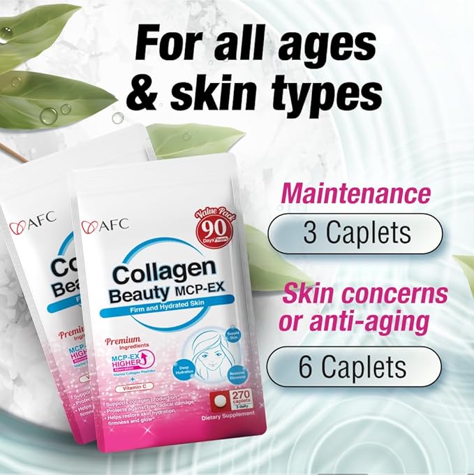AFC Japan Collagen Beauty MCP-EX with Marine Collagen Peptide 1.5X Better Absorption Than Other Collagen for Anti-Aging Skin Hair Nails Bone and Joints for Women &amp Men 90 Days Supply