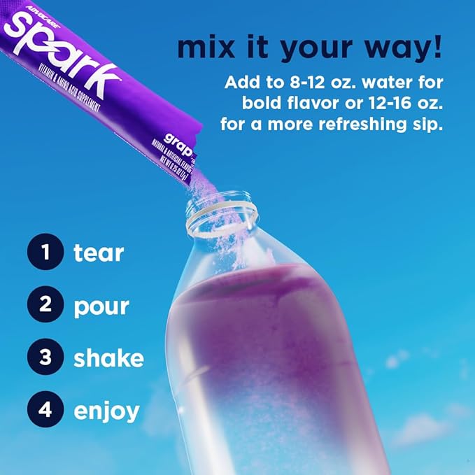 AdvoCare Spark - Energy Drink Mix - Vitamin &amp Amino Acid Supplement - Supports Energy &amp Focus* - Portable Immune Support* - Sugar-Free - Grape 14 Stick Packs (3.5 oz)