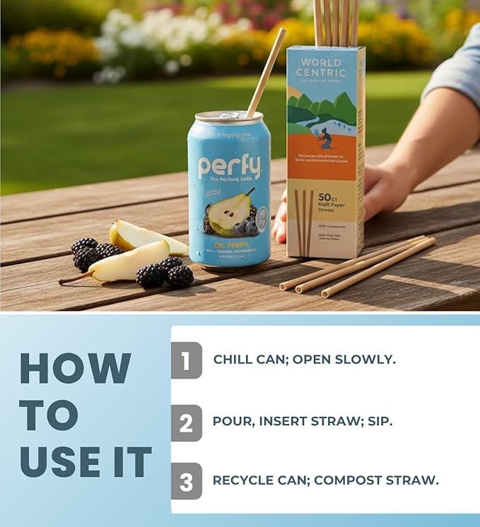 12x Soda SF Dr Perfy 12floz Bundle with 50pc Paper Straws — Refreshing Beverage with Smooth Flavor and Convenient Sipping — Gift Set (13 Items)