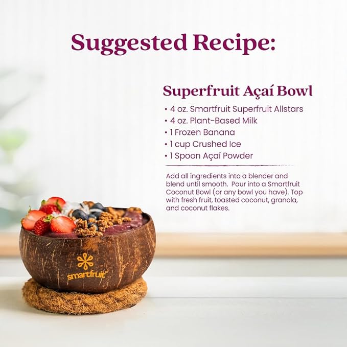 Smartfruit Superfruit All-Stars + Energy – 100% Real Fruit Purée with Blueberry Pomegranate Acai &amp Goji Berries – Great for Smoothies Juice Yogurt Cocktails Teas &amp More – 48oz