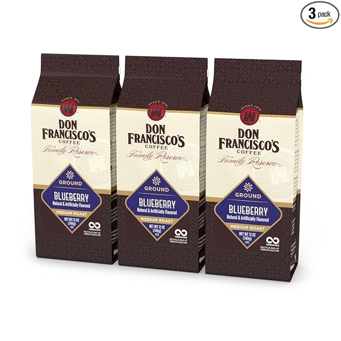 Don Francisco's Blueberry Ground Coffee Medium Roast – 100% Arabica Flavored Coffee 3-Pack of 12 oz Bags