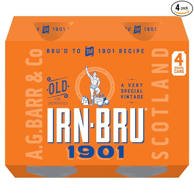 IRN-BRU 1901 4 Pack A Very Special Vintage Recipe No Caffeine Full Sugar Taste The First Ever IRN-BRU Recipe - 4 x 330ml Cans