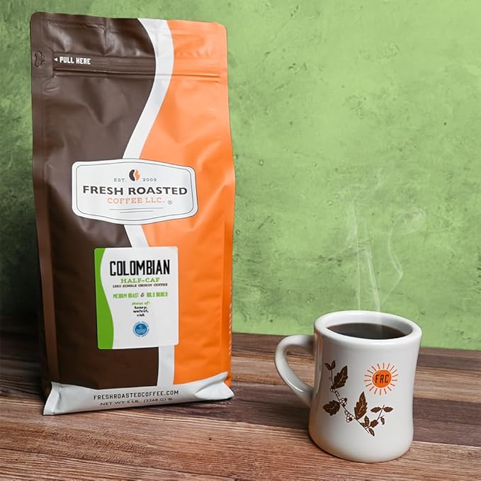 Fresh Roasted Coffee100% Colombian Water Half-Caf 5 lb (80 oz) Kosher Medium Roast Ground