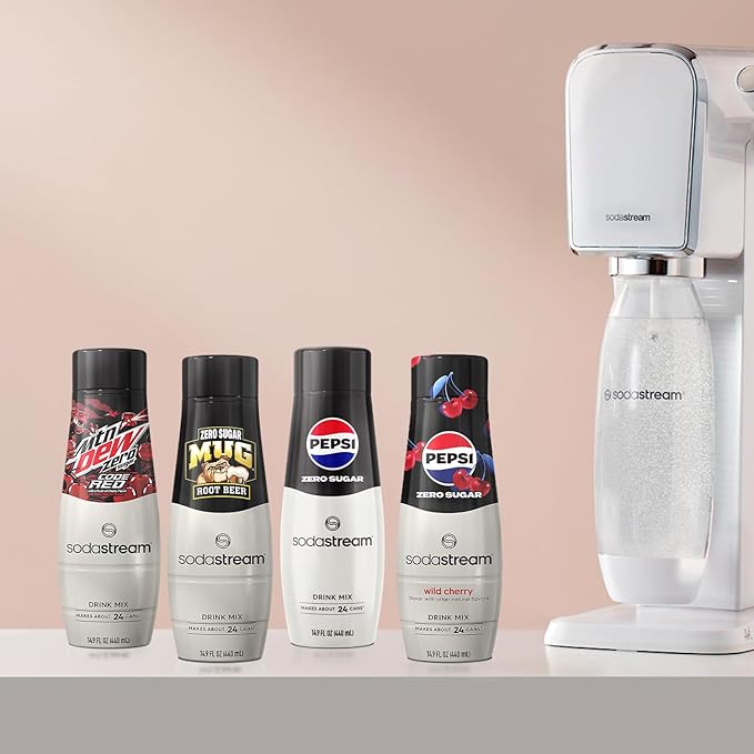 SodaStream Pepsi Wild Cherry MTN Dew Code Red Pepsi &amp Mug Root Variety Pack Zero Sugar 440ml Pack of 4
