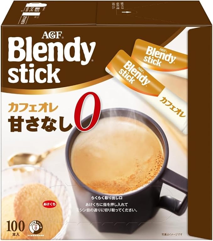 Japanese Instant Coffee – Blendy Stick Café au Lait Unsweetened 100 Sticks – Unsweetened Coffee &amp Milk Blend – Smooth and Balanced Taste – Made in Japan