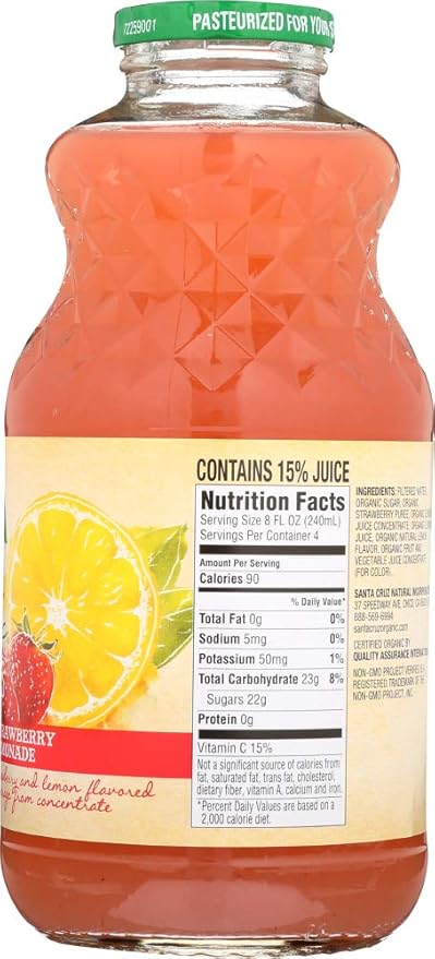 PACK OF 16 - Santa Cruz Organic Strawberry Lemonade 32.0 FL OZ