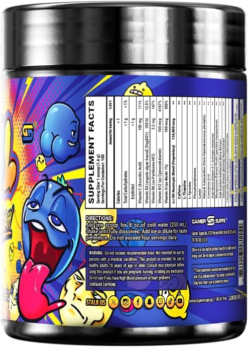Gamer Supps GG Energy - BBL by Clooless (100 Servings) - Keto Friendly Gaming Energy and Nootropic Blend Sugar Free + Organic Caffeine + Vitamins + Immune Support Powder Drink