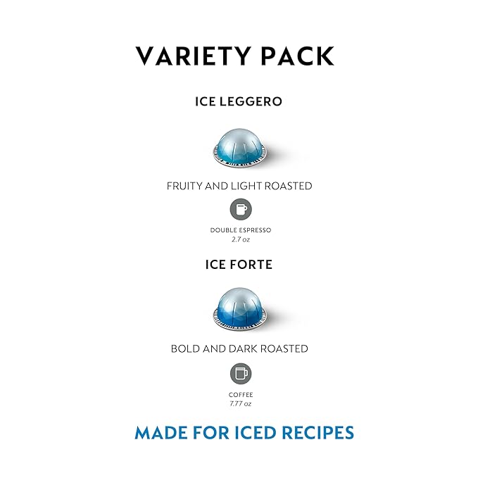 Nespresso Capsules Vertuo Line Iced Variety Pack 40-Count Espresso Coffee Pods Brews 7.8 oz and 2.7 oz.