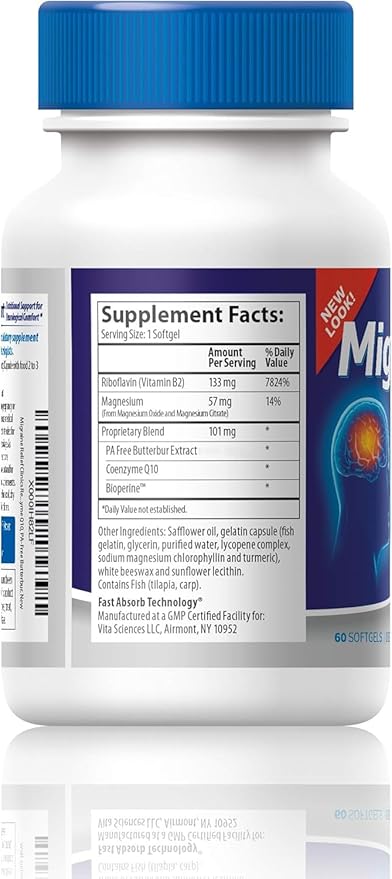 Vita Sciences Migravent – Advanced Nutritional Formula with Magnesium CoQ10 Vitamin B2 and Butterbur for Brain and Circulatory Wellness – 60 Capsules