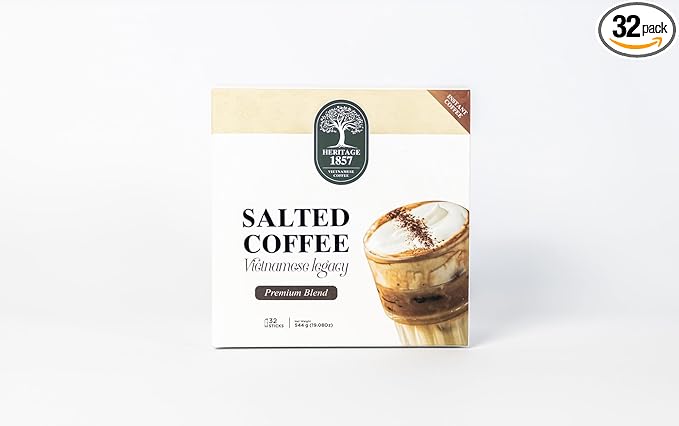 Heritage1857 Vietnamese Instant Coffee Medium Roast - Salted Coffee - 100% Robusta - 32 Single-Serve Packets