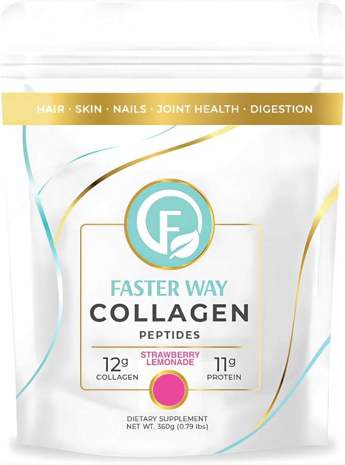 Faster Way - Collagen Peptides - 12g Hydrolyzed Collagen + 11g Protein Per Serving - Hair Skin &amp Nails - Amino Acids- Sugar Gluten &amp Dairy Free - Non-GMO - Strawberry Lemonade - 30 Servings