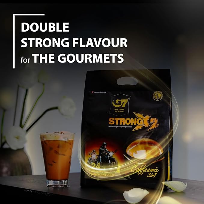 TRUNG NGUYEN — G7 Strong X2 3 in 1 Instant Coffee (2 Bags) —Roasted Ground Coffee Blend w/Non-dairy Creamer and Sugar — Strong and Bold — Instant Vietnamese Coffee(24Packets) - Nhi An
