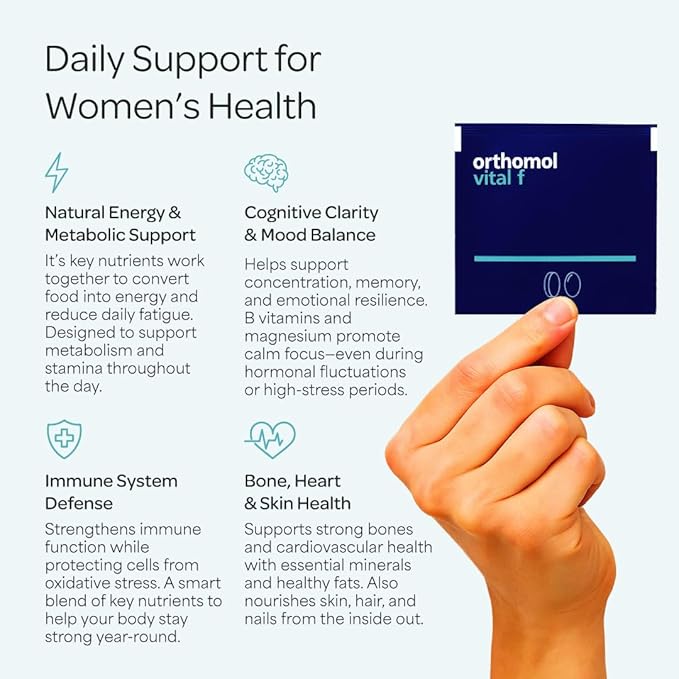 Orthomol Vital F Powder &amp Tablet Packet Women's Multivitamin 30-Day Supply Vitamins A B C D E K Calcium Iodine Omega-3…