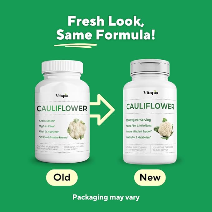 Organic Cauliflower Superfood Veggies Powder Supplement - Natural Sulforaphane Vitamins Minerals for Digestion Energy Antioxidant Support - 120 Vegetable Capsules Non-GMO Gluten-Free