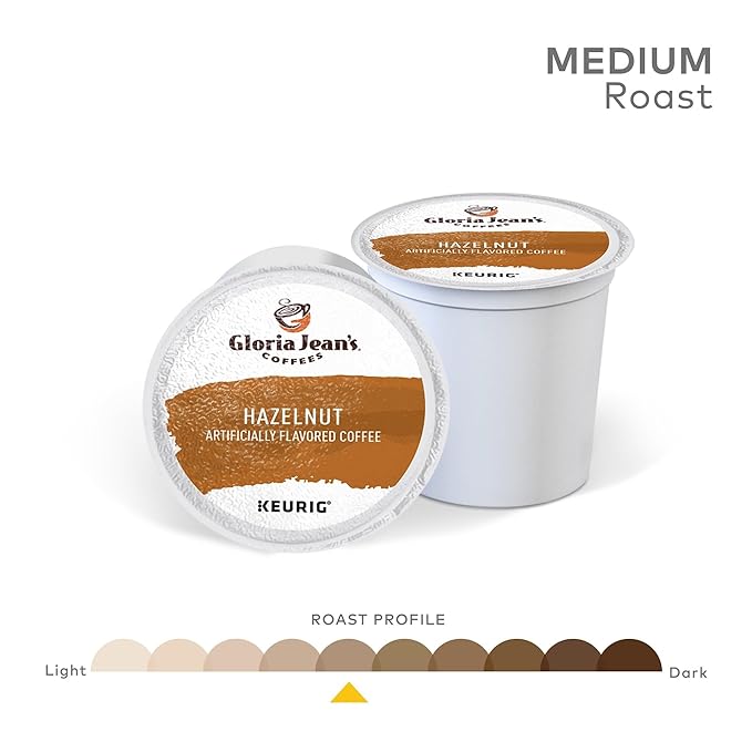 Gloria Jean's Hazelnut Keurig Single-Serve K-Cup Pods Medium Roast Coffee 60 Count (6 Packs of 10)