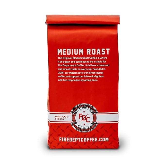 Fire Department Coffee - Gives Back to Firefighters - Original Medium Roast Ground Coffee - Balanced &amp Smooth - Roasted in the USA - Veteran Owned (12 oz Pack of 2)