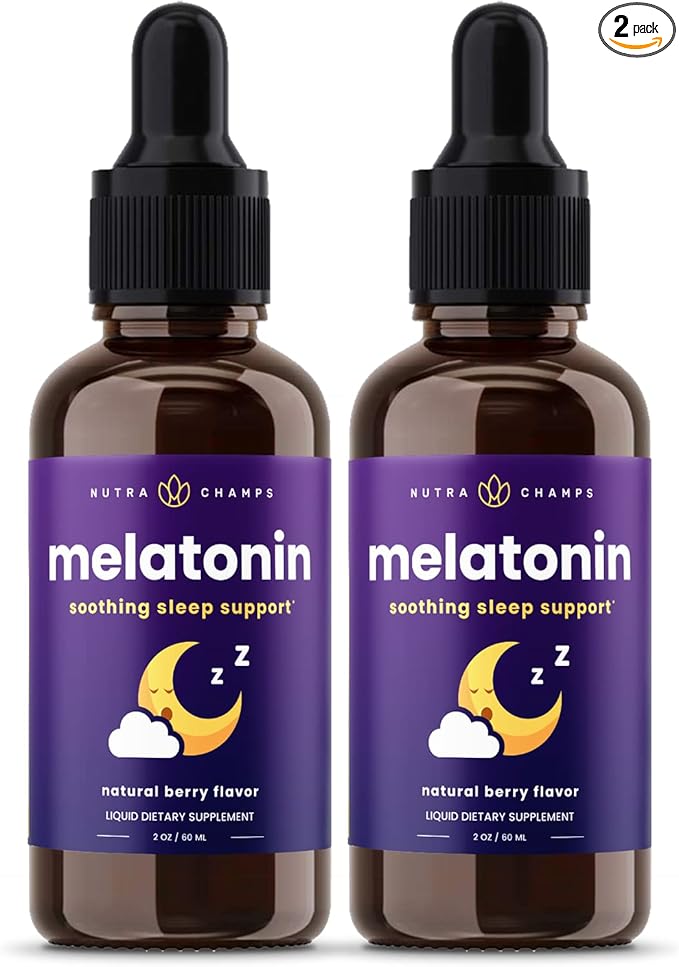 NutraChamps Liquid Melatonin Drops 480 Servings Sugar Free Kids Melatonin Liquid Sleep Aid Supplement Vegan &amp Non-GMO Natural Berry Flavor Melatonin 1 mg Drops
