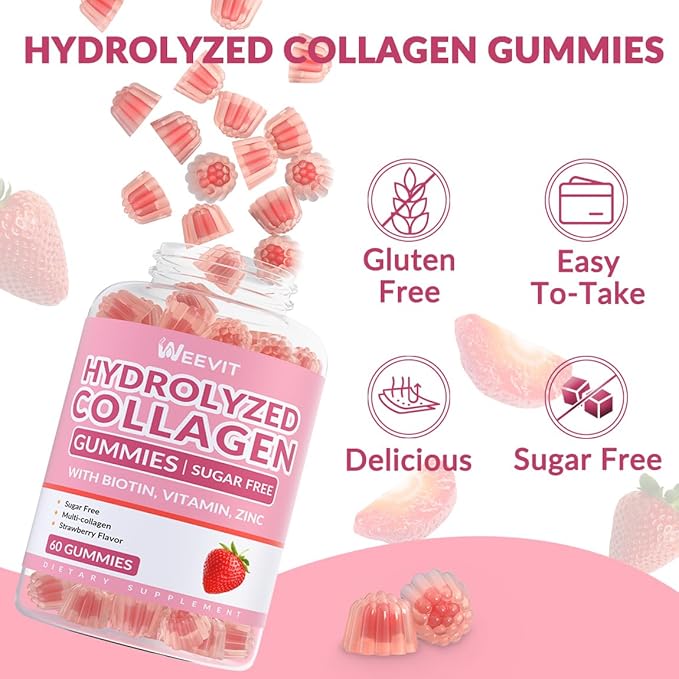 Collagen Gummies for Women Hydrolyzed Collagen Peptides Gummies with Biotin Collagen Supplements Gummy with Vitamin B12 C D Zinc for Hair Skin Nail