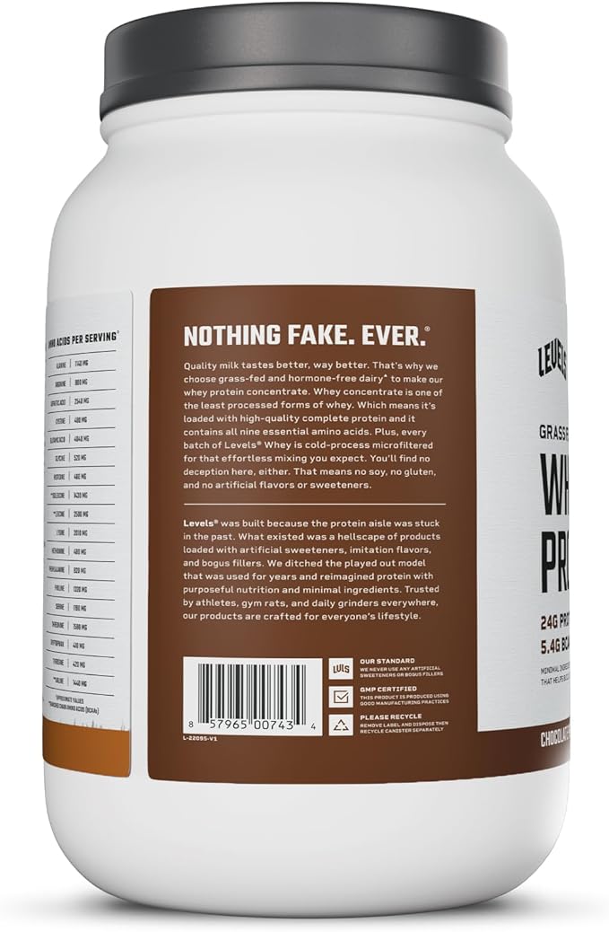Levels Grass Fed Whey Protein Powder No Artificials 24G of Protein Chocolate Peanut Butter 2LB