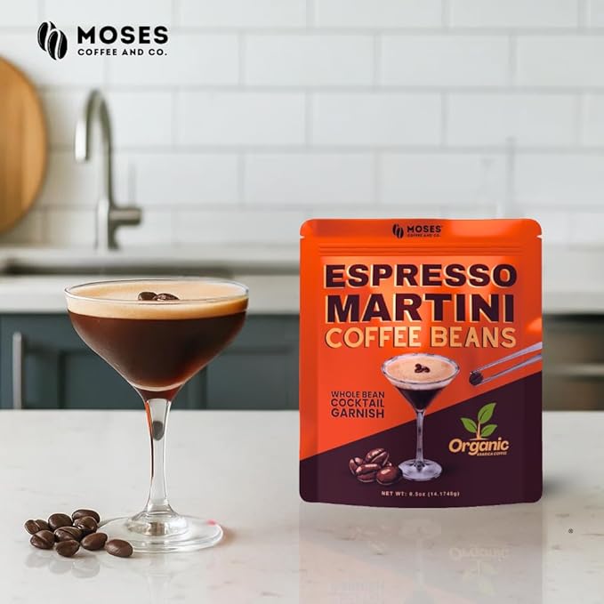 3-PACK ESPRESSO MARTINI COCKTAIL GARNISHES | Organic whole coffee beans from Moses Coffee &amp Co. 0.5oz premium cocktail essentials for mixologists bartenders and home cocktail lovers | (Symbol o