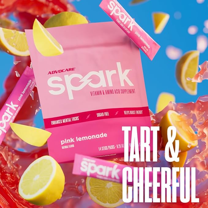 AdvoCare Spark - Energy Drink Mix - Vitamin &amp Amino Acid Supplement - Supports Energy &amp Focus* - Portable Immune Support* - Sugar-Free - Pink Lemonade 14 Stick Packs (3.5 oz)