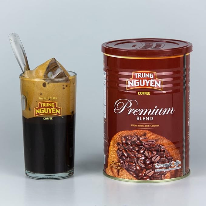 Trung Nguyen — Premium Blend — Roasted Ground Coffee Blend — Strong and Bold — Arabica &amp Robusta — Chocolate Flavor — Vietnamese Coffee 15 oz Can (Pack of 2)
