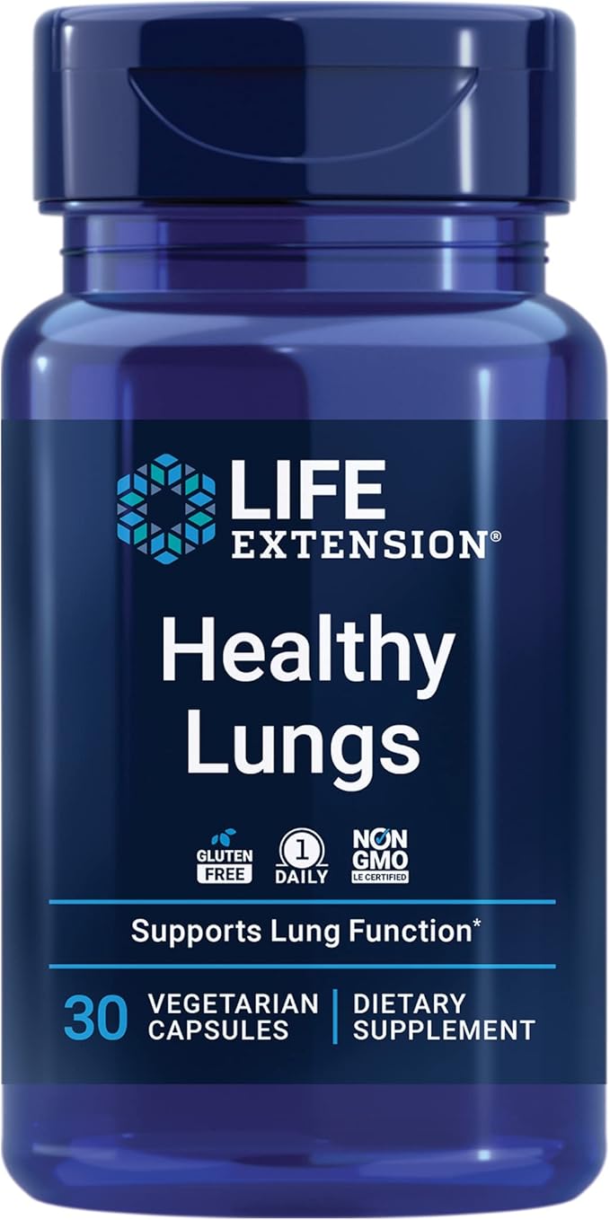 Life Extension Healthy Lungs – Lung Support Supplement - Helps Maintain Lung &amp Breathing Health with Boswellia Bael Saffron Andrographolide - Gluten-Free Once Daily - 30 Vegetarian Capsules