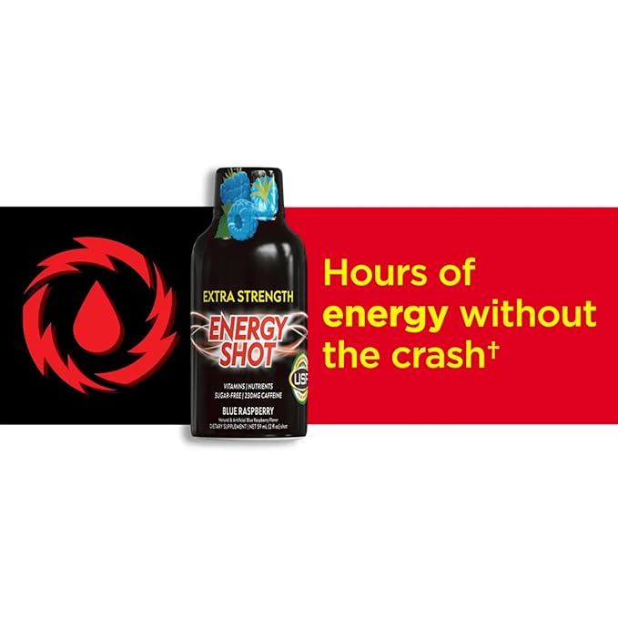 Extra Strength Energy Shot 48 Bottles (2 fl oz Each) – Sugar Free Liquid Energy Supplement with Caffeine (Pack of 1)