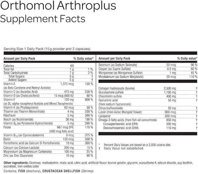 Orthomol Arthroplus 30-Day Supply Advanced Bone &amp Joint Health Supplement with Collagen Glucosamine &amp Chondroitin Advanced Version of Orthomol Osteo
