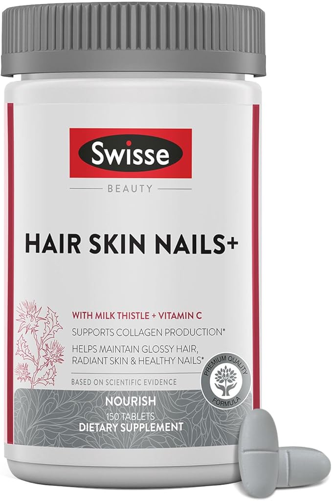 Swisse Biotin Hair Skin and Nails Vitamins for Women &amp Men | 5 Months Supply | Milk Thistle Biotin Vitamin C Zinc &amp Iron | Supports Hair Growth &amp Collagen Production | 150 Tablets