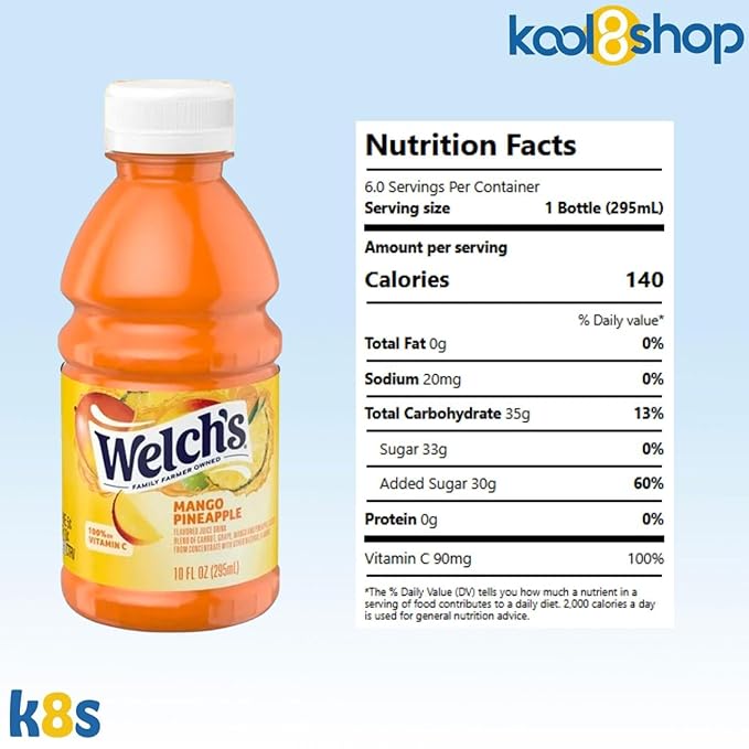 Welch’s Mango Pineapple Juice Drink 10 fl oz Plastic Bottle 24 Pack + 2 Reusable Snack Bags by KOOL8SHOP Infinite Deals