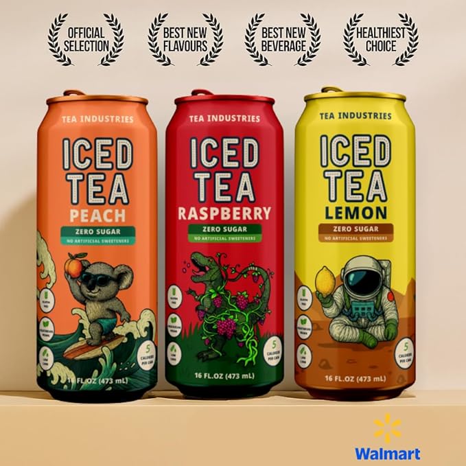 Tea Industries Black Tea with Lemon Iced Tea – Sugar Free Low Calorie Citrus Flavor Electrolyte Drink for Hydration 16oz Cans (12-Pack)
