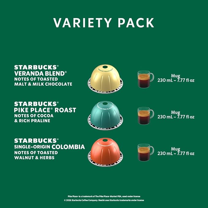 Starbucks by Nespresso Vertuo Blonde &amp Medium Roast Variety Pack Coffee 30-count Coffee Pods Brews 7.8 oz.