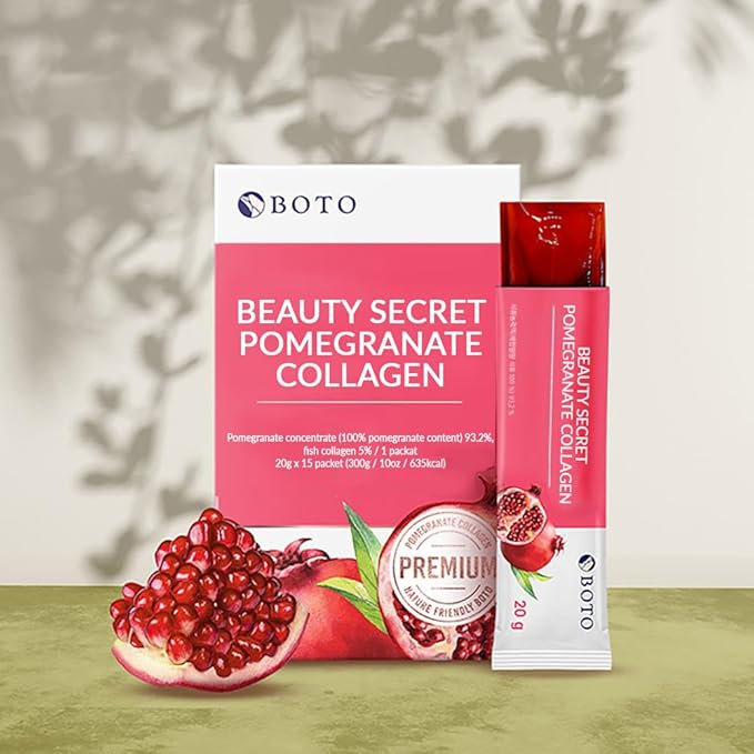 BOTO Pomegranate Collagen Set – Beauty Secret Jelly Sticks &amp Small Molecule Gummies with Vitamin C and Hyaluronic Acid – Korean Beauty Supplement for Skin &amp Elasticity – 15 Sticks + 30 Gummies