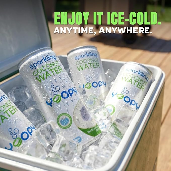 Yoopy Sparkling Coconut Water – Lightly Carbonated Tropical Drink No Sugar Added Healthy Soda Alternative Refreshing Non Alcoholic Beverage - 12 pack (8.45 fl oz cans)