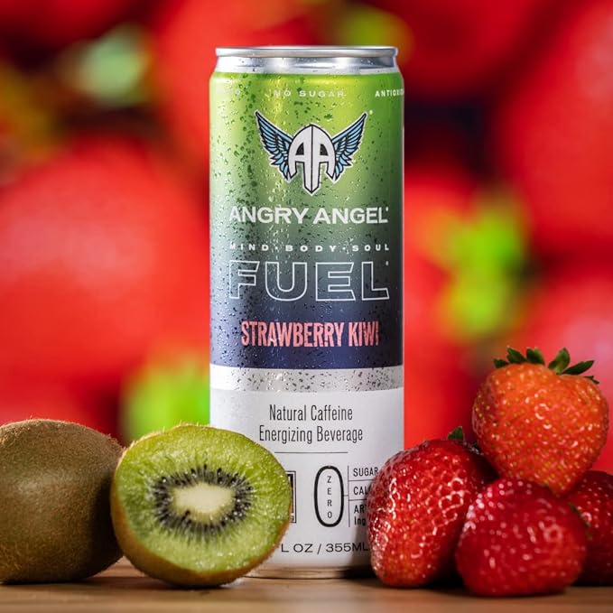 Angry Angel Ice Pop Blast &amp Strawberry Kiwi Natural Energy Drink - (24 count) Mixed Pack - Zero Sugar - CoQ10 - Important B Vitamins - 12 oz Cans