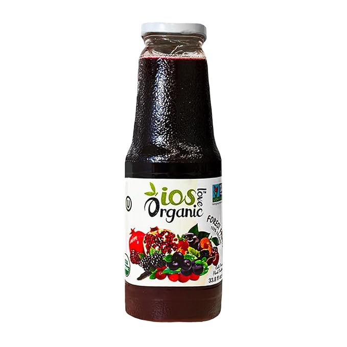 IOS Love Organic Juice - USDA Organic Certified - Cold Pressed No Added Sugar No Water No Artificial Colors No Preservatives No Flavors Added No Gluten - 33.8 Fl Oz (11 Forest Fruite Pack of 6)