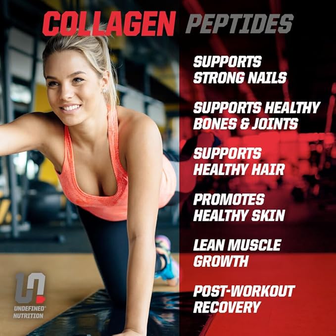 Undefined Nutrition Collagen Peptides by Brian Shaw (Unflavoured 28 Servings) – 20g Collagen Peptides with Hyaluronic Acid - Promotes Muscle Hair Nail Skin Bone and Joint Health Zero Sugar
