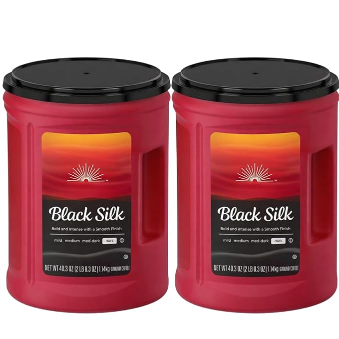 Black Silk Dark Roast Ground Coffee Colombian Supremo Bean Fine Grind 40.3 oz (2 Pack)