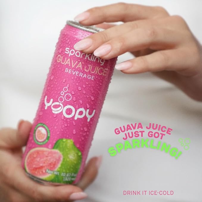 Yoopy Sparkling Guava Juice – 12-Pack (10.82 fl oz Cans) – Naturally Sweet No Added Sugar – Fruity Refreshing &amp Carbonated – Made with 55% Real Guava Juice
