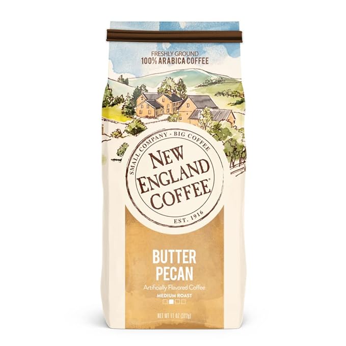 New England Coffee Ground Coffee Butter Pecan/Blueberry Cobbler/Hazelnut Crème 11oz Bag (Pack of 3)