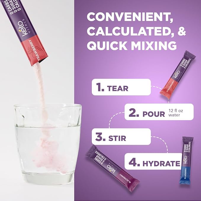 Keto Vitals Berry Electrolytes Powder Packets No Sugar | Keto Friendly Electrolytes Travel Packets | Variety Individual Stickpacks | Energy Drink Mix | Zero Calorie | Zero Carb (Berry Assorted 30)
