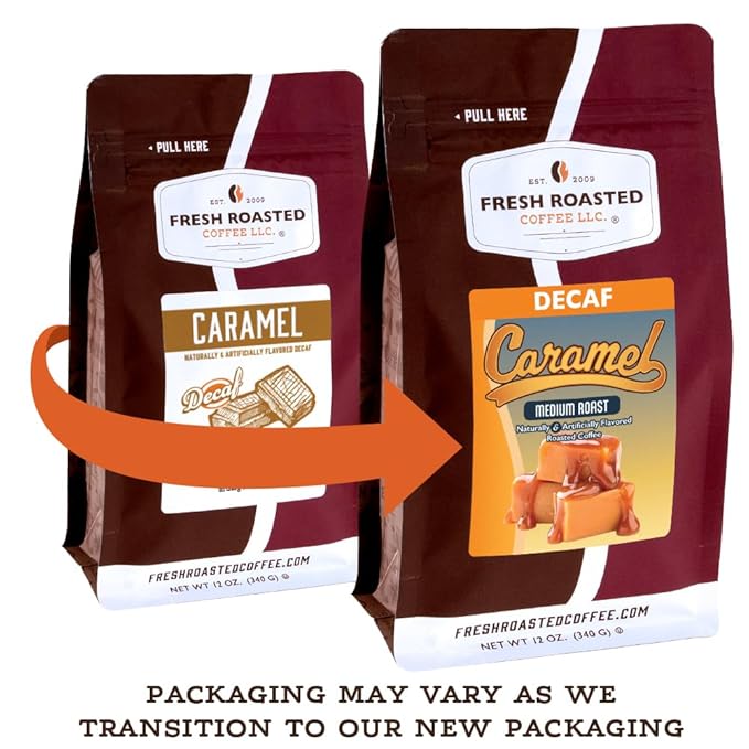 Fresh Roasted Coffee Decaf Caramel Flavored Coffee 2 lb (32 oz) Medium Roast Kosher Whole Bean