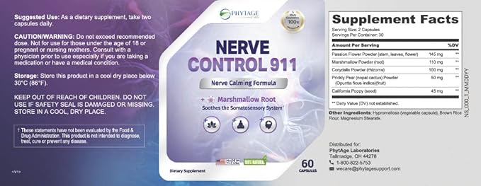 Nerve Control 911 - Natural Plant Based Nerve Health Supplement (60 Capsules)