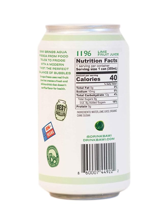 Bawi Agua Fresca Lime Flavored Sparkling Drink 12 Fluid Ounces (Pack Of 12)