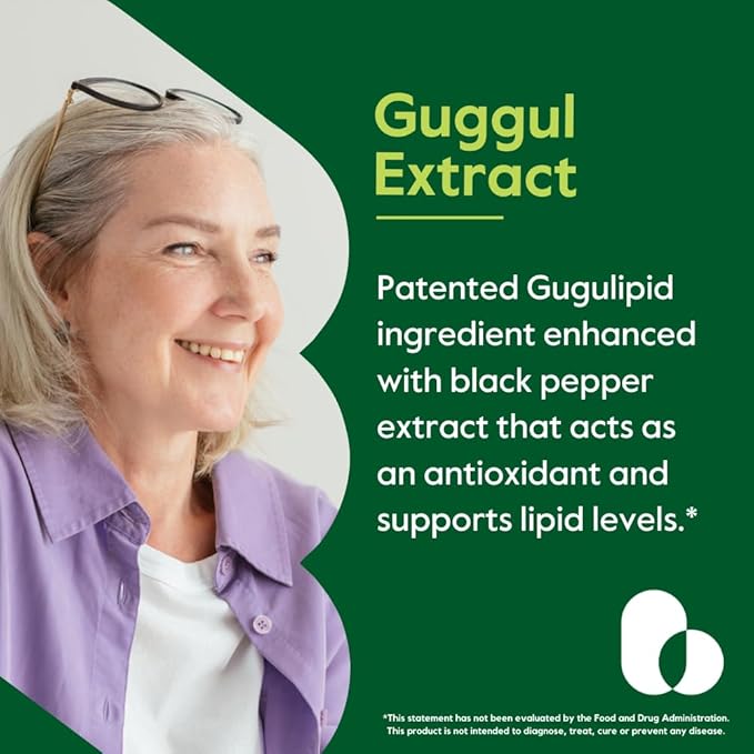 Guggul Extract 500mg (120 Vegetarian Capsules) - Backed by Clinical Research Patented and Standardized Enhanced by Bioperine - No Fillers - No Stearates - Vegan - Non GMO - Gluten Free