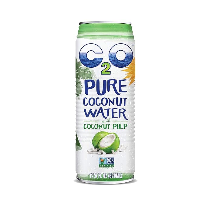 C2O Pure Coconut Water with Pulp | Plant Based | Non-GMO | No Added Sugar | Essential Electrolytes | 17.5 FL OZ (Pack of 12)