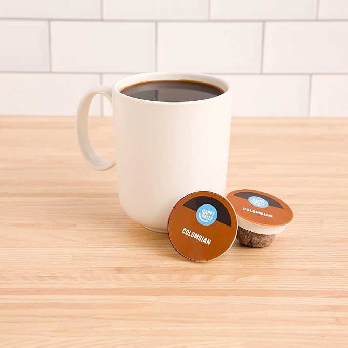 Amazon Brand - Happy Belly Colombian Compostable Coffee Pods (Medium Roast) Compatible with K-Cup Brewer 96 Count