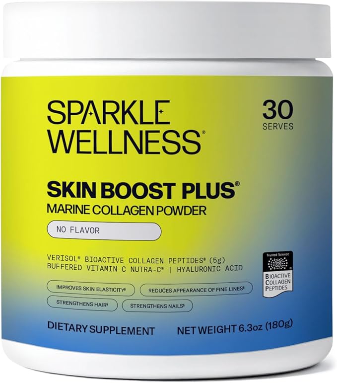 Sparkle Wellness Marine Skin Boost Plus (No Flavor) [30-Serves] | Collagen Powder Supplement with Marine-derived VERISOL Bioactive Hydrolyzed Collagen Peptides Vitamin C &amp Hyaluronic Acid