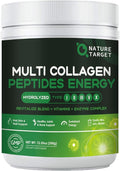 NATURE TARGET Multi-Collagen-Peptides-Powder - Hydrolyzed Collagen with Energy Blend + Multivitamin &amp Minerals Supports Energy Skin Hair Nail &amp Joint Non-GMO 35 Servings
